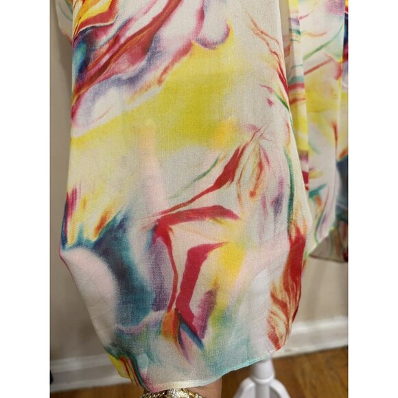 Alice + Olivia Dune Colorful Printed Silk-Cady Beach Swim Coverup Sheer One Size - Picture 4 of 11